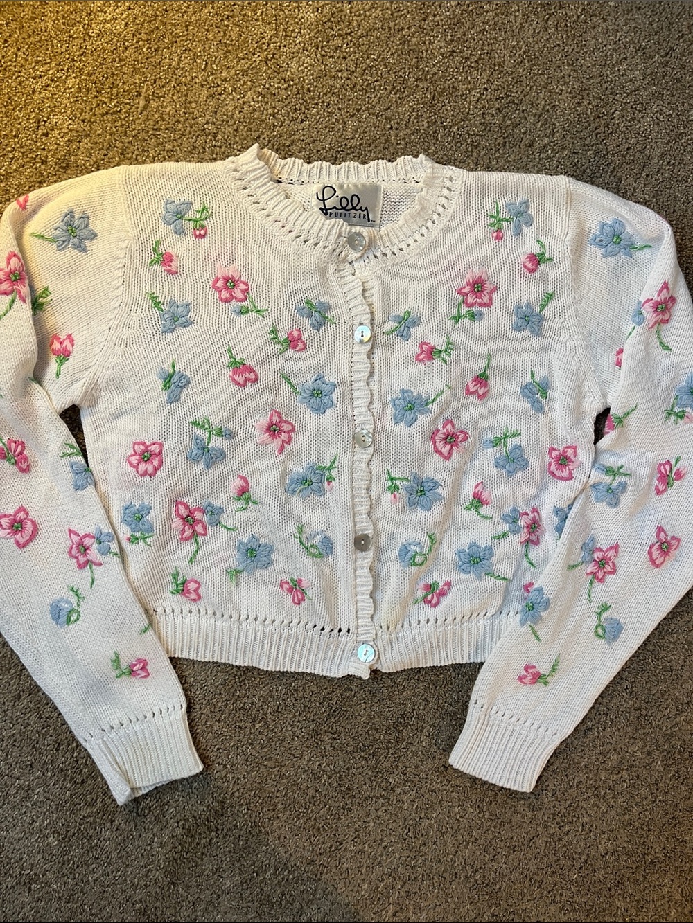 🌷🌷🌷Vintage RARE White Label Lilly Pulitzer Blue Pink Floral Cardigan szS EUC